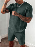 Mens Casual Comfy 2 Piece Sets Short Sleeve T-Shirts+Shorts