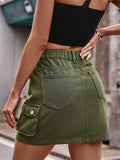 Female Summer Elastic Waist Short Cargo Skirt