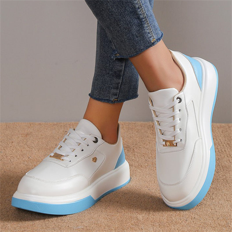 Chic Round Toe Lace Up Splicing Thick Sole Women's Loafers