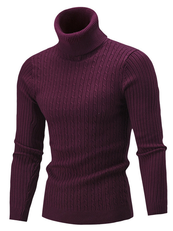 Slim Fit High Collar Simple Men Solid Color Pullover Tops
