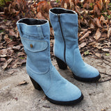 Women's Stylish High Heeled Denim Ankle Boots