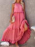 Romantic Ruffles Swing Sleeveless Halter Maxi Dress for Women