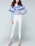 Ruffle One Shoulder Party Blouses for Ladies