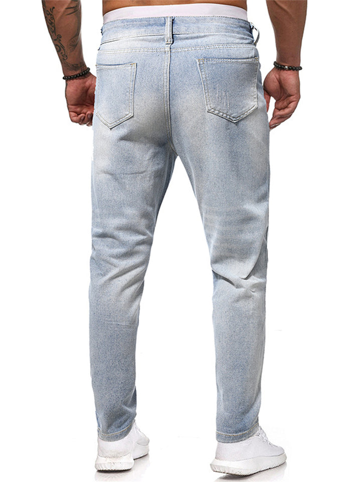 Men's Classic Light Blue Slim Fit Mid Waist Youth All Match Jeans