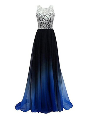 Pretty Floral Gradient Chiffon Dress for Prom Evening