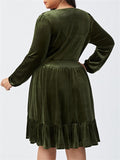 Ladies Sexy Oversized V Neck Long Sleeve Velvet Dress