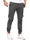 Solid Color Ankle Banded Pants With Multiple Pockets