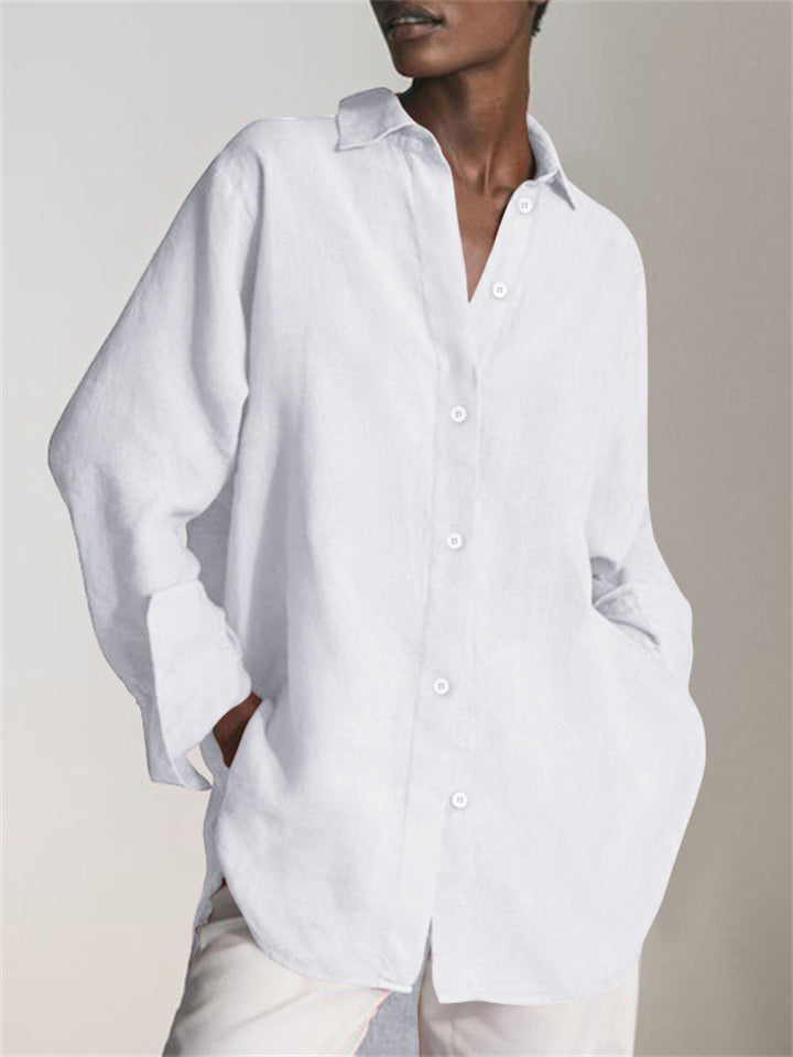 Women's Casual Loose Cotton Linen Button Down Blouses for Spring