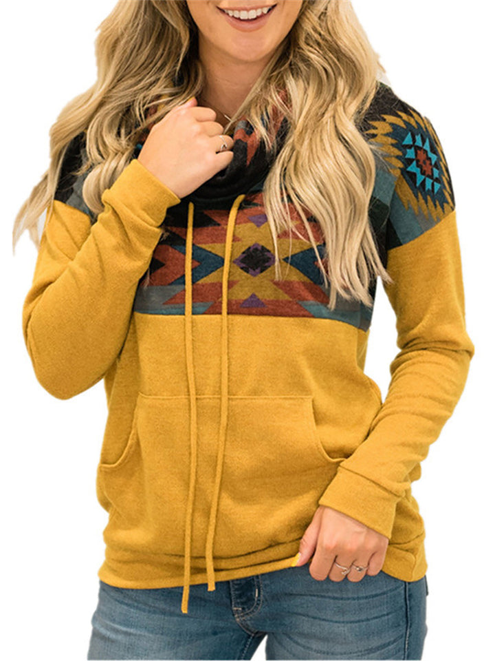 Women's Ethnic Style Sun Totem Printed High Neck Pullover Sweatshirt