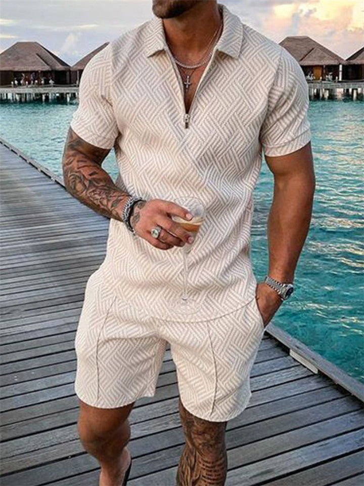 Lapel Collar Short Sleeved Summer Beach Outfits For Men
