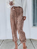 Fashion Sparkly Sequins Drawstring Casual Pants