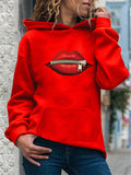 Women's Trendy Zipped Lips Print Long Sleeve Pullover Hoodies