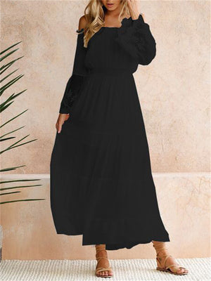 Women's Casual Lace Stitching Flowy Off Shoulder White Maxi Dress