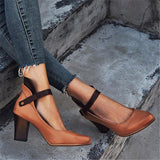 Stylish Ankle Strap Chunky High Heel Shoes