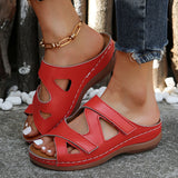 Summer Hollow Out Velcro Wedge Heel Casual Slippers for Women