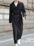 Men's Double-Breasted Lapel Gentleman Business Casual Long Trench Coat