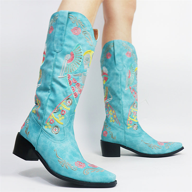 Punk Style Cowgirl Pointed Toe Western Mid Calf Boots for Women