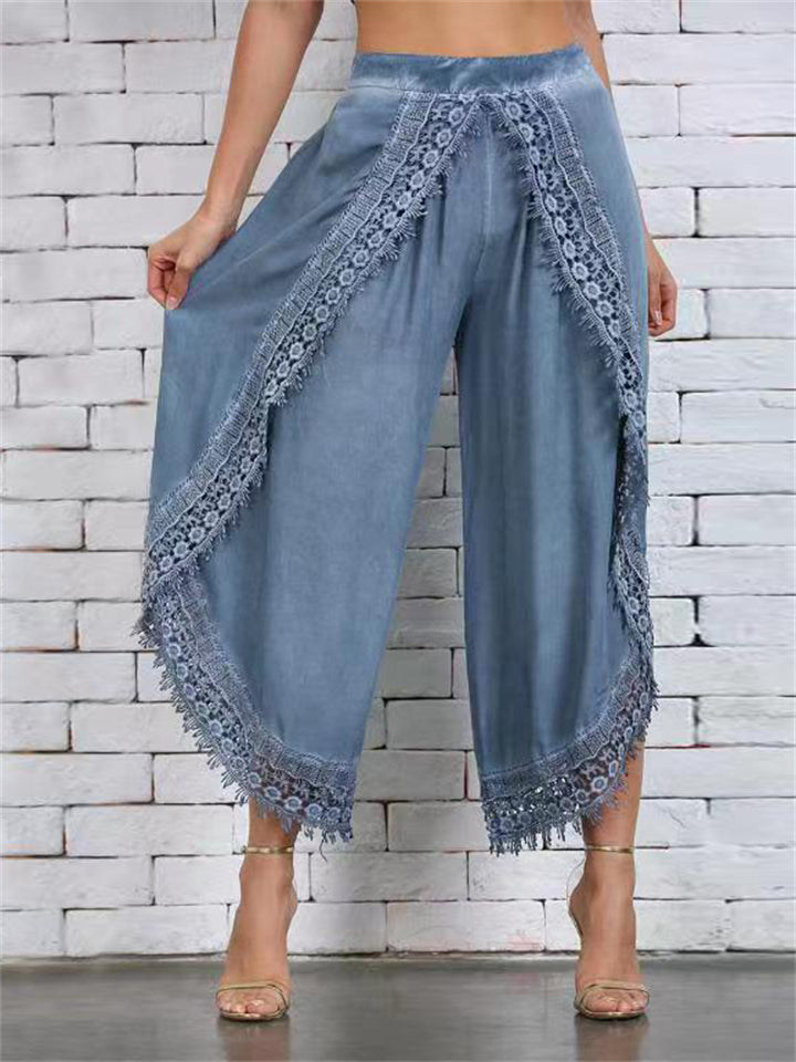 Elegant Relaxed Ladies Lace Layered Wide Leg Harem Pants