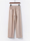 Retro Style Linen 2-Piece Outfit Button Collar Shirt + Full-Length Elastic Waistband Pants