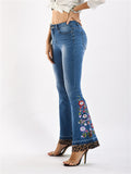 New Leopard Printed Patchwork Floral Embroidery Skinny Jeans