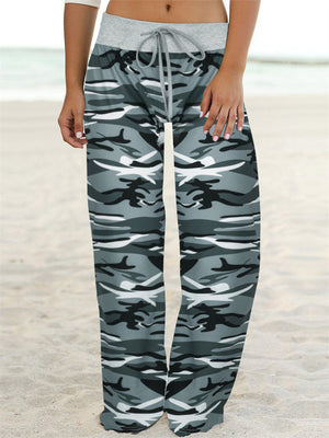 Comfortable Camouflage Print Drawstring Wide-Leg Pants