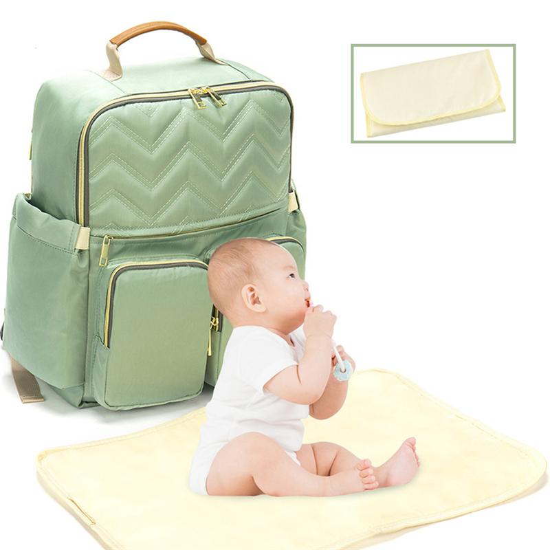 Multi-Functional Top-Handled Quilted Gold-Tone Hardware Mother-Baby Backpack