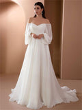 Elegant One Shoulder Long Sleeve White Wedding Dress for Lady