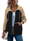 Female Trendy Contrast Color Zipper Turn-down Collar Coat