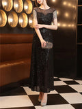 Elegant Sequined Illusion Neck Beaded Evening Gown