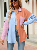 Vibrant Women's Contrast Color Lapel Long Sleeve Button Down Shirt