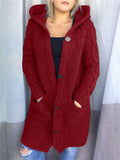 Women's Warm Buttoned Hooded Long Sweater Cardigan