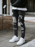 Men's Autumn Winter Ripped Skinny Ins Stylish Patchwork Pants
