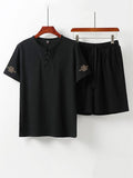 Casual Style Soft 2-Piece Outfit Pleated Detailing T-Shirt + Drawstring Waistband Shorts