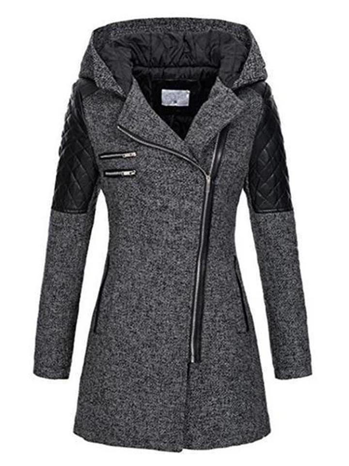 Women's Warm Asymmetric Design Hooded Woollen Coat