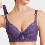 Women's Push Up Comfortable Floral Lace Bras - Purple