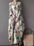 Female Cotton Linen Retro Flared Elastic Chinese Style Dresses