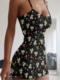 Slim Fit Square Neck Floral Printed Spaghetti Strap Bodycon Dress
