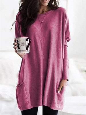 Women's Relaxed Long Sleeve Crew Neck Shirts with Pockets