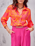 Spring Autumn Extra Loose Contrast Color Floral Elegant Lady Blouses