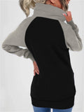 Fashion Colorblock Zip Up Drawstring Sweatshirt For Women