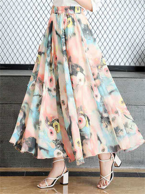 Floral Printed Graceful Chiffon Skirts