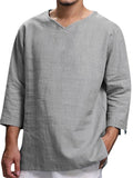 V-Neck Solid Color Loose Comfy Shirts For Men