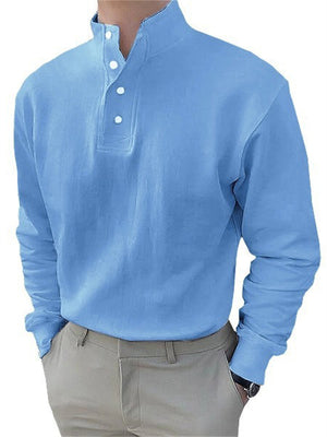 Men's Trendy Stand Collar Long Sleeve Pullover Office Wear Shirts