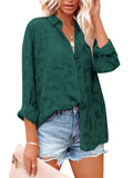 Hollowed-Out Buttons-Up Long Sleeve Chiffon Blouses