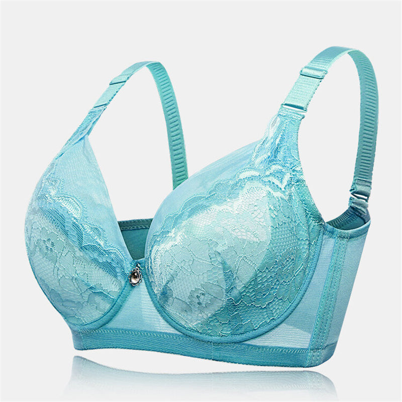 Women's Floral Mesh Jacquard Minimized Thin Bras - Blue