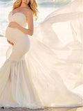 Sweetheart Neckline Strapless Front Ruched Design Tulle Mermaid Maternity Evening Gown
