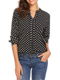 Casual Style Pullover V Neck Polka Dot Long Sleeve Silky Blouses