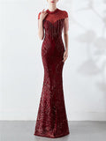 Stunning Sequined Round Mermaid Maxi Dress for Formal Party