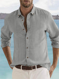 Men's Long Sleeve Button Up Cotton Linen Vacation Shirts