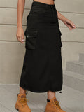 Casual Trendy Mid Length Denim Pockets Skirts for Ladies